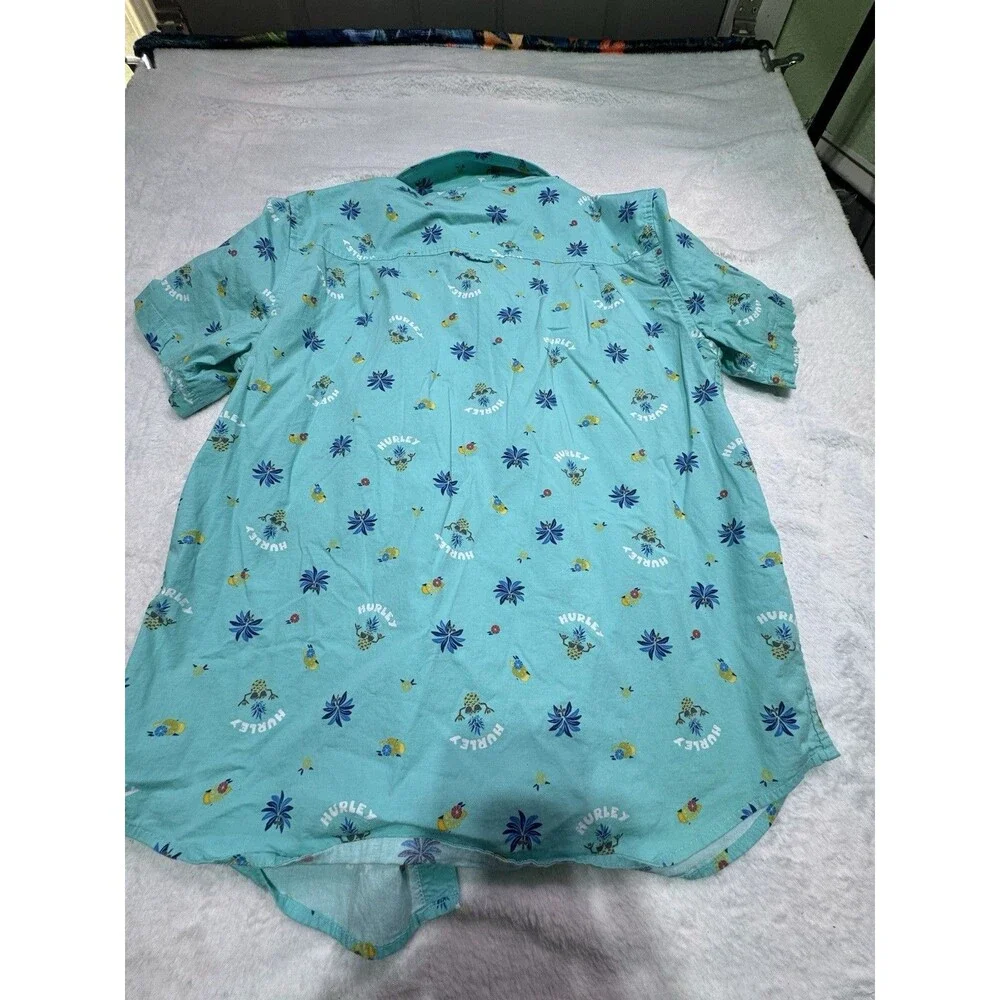 Hurley Men's Teal Party Hawaiian Short Sleeve Button Up Shirt‎ M Bright AOP